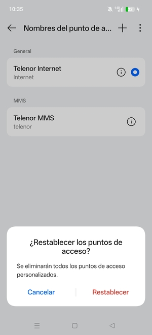 Seleccione Restablecer