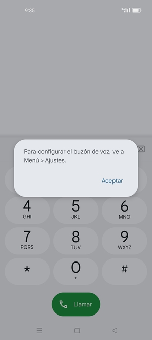 Si el correo de voz no está configurado, seleccione Aceptar
