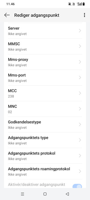 Scroll ned og indtast internet-oplysninger
