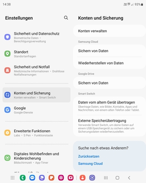 Scrollen Sie und wählen Sie Konten und Sicherung