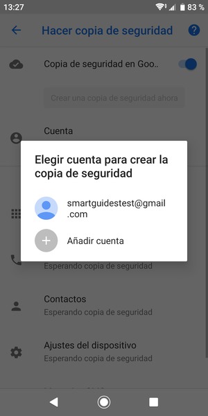 Seleccione su cuenta de copia de seguridad