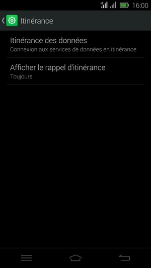 Sélectionnez Itinérance des données