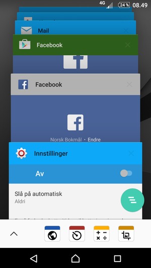 Dra apper til høyre for å lukke dem