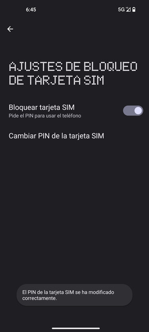 Su PIN de la tarjeta SIM ha sido cambiado