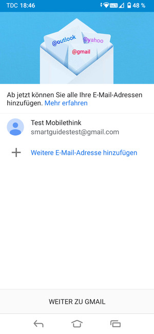 Wählen Sie WEITER ZU GMAIL