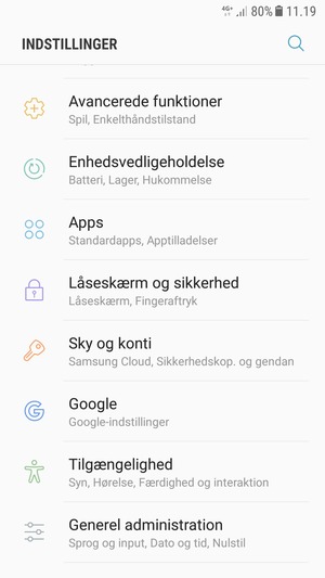 Scroll til og vælg Låseskærm og sikkerhed