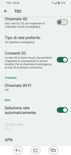 Disattiva Seleziona rete automaticamente