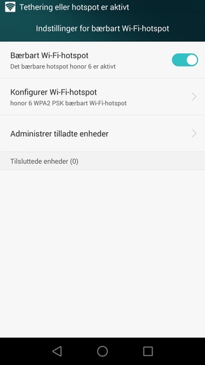 Din telefon er nu sat op til brug som modem