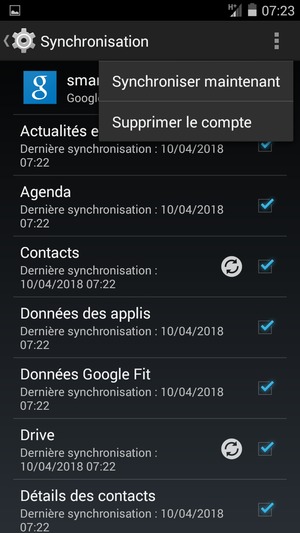 Sélectionnez le bouton du Menu puis Synchroniser maintenant