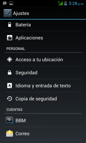 Desplácese y seleccione Seguridad