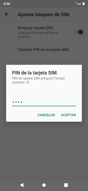 Introduzca su PIN de tarjeta SIM antiguo y seleccione ACEPTAR
