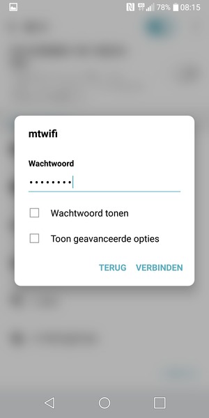 Voer het WiFi-wachtwoord in en selecteer VERBINDEN