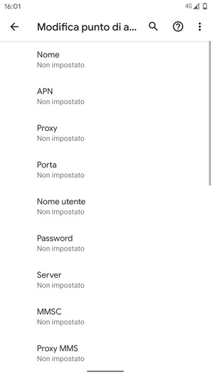 Inserisci le informazioni di Internet