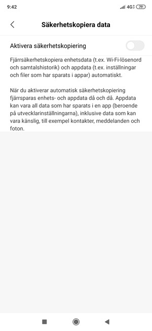 Aktivera Aktivera säkerhetskopiering