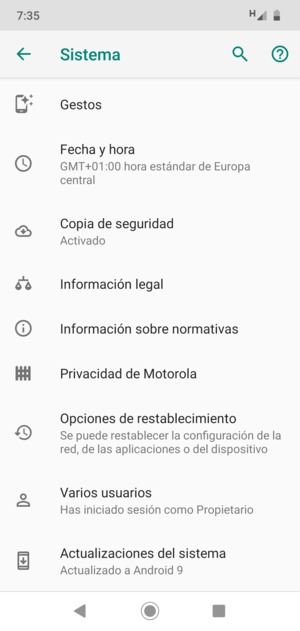 Desplácese y seleccione Actualización del sistema