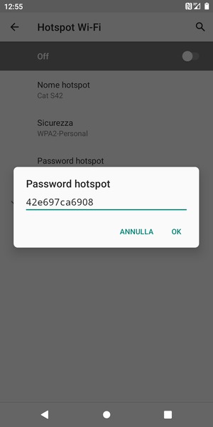 Inserisci una password dell'hotspot Wi-Fi di almeno 8 caratteri e seleziona OK