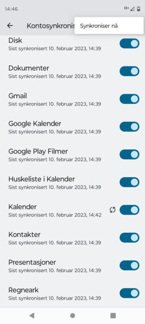 Velg Synkroniser nå