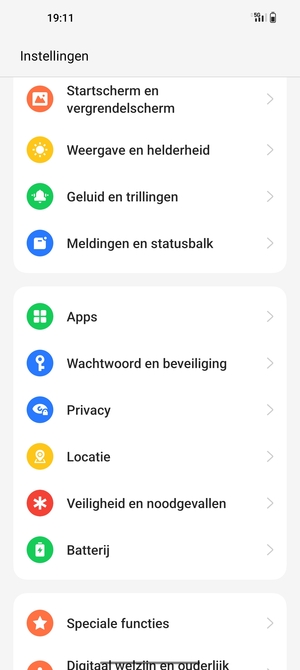 Scroll naar en selecteer Wachtwoord en beveiliging