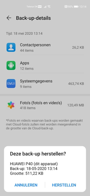 Selecteer HERSTELLEN