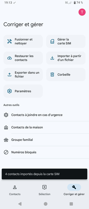 Vos contacts vont être enregistrés sur votre compte Google et dans votre téléphone lors de la prochaine synchronisation de Google.