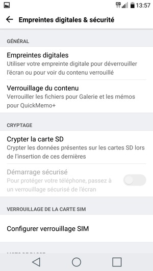 Sélectionnez Configurer verrouillage SIM