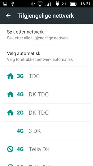 Velg en nettverksoperatør fra listen