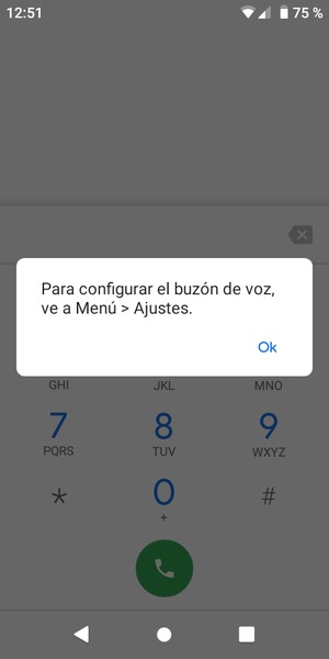 Si el correo de voz no está configurado, seleccione OK