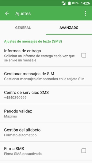 Seleccione Centro de servicios SMS