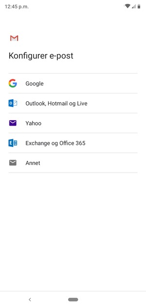 Velg Exchange og Office 365