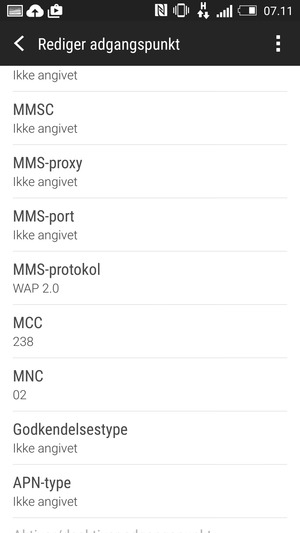 Scroll ned og indtast MMS-oplysninger