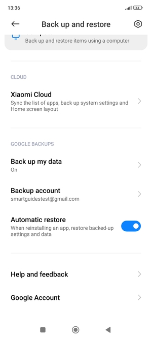 Select Backup account
