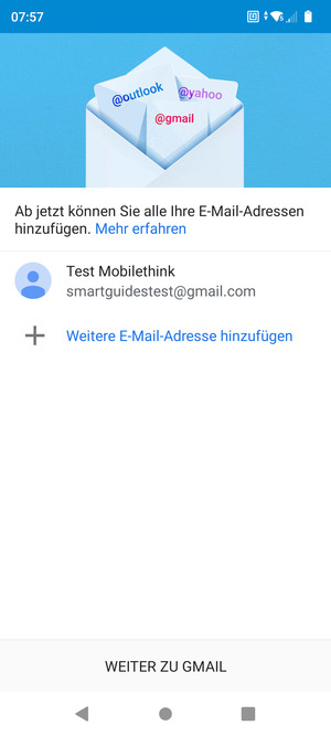 Wählen Sie WEITER ZU GMAIL