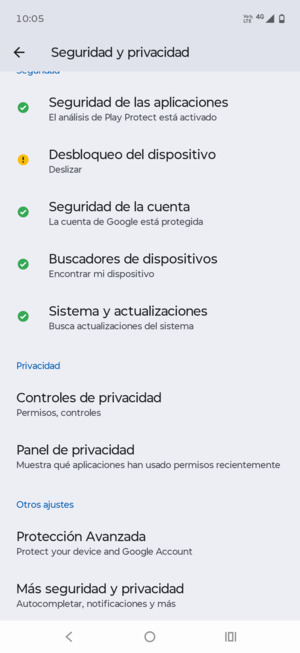 Desplácese y seleccione Más seguridad y privacidad