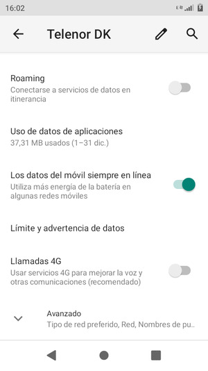 Para cambiar la red en caso de problemas de conectividad, desplácese y seleccione Avanzado