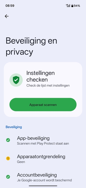 Om uw schermvergrendeling te activeren, ga naar het Beveiliging en privacy-menu en selecteer Apparaatontgrendeling