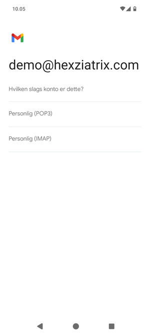 Vælg Personlig (POP3) eller Personlig (IMAP)