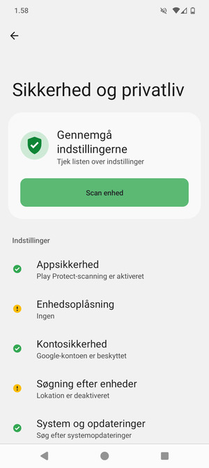 For at aktivere din skærmlås, gå til menuen Sikkerhed og privatliv og vælg Enhedsoplåsning