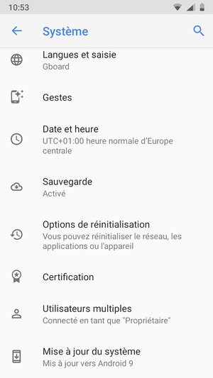 Faites défiler et sélectionnez Mise à jour du système