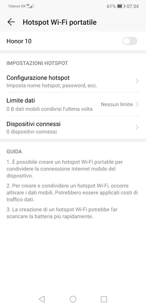 Seleziona Configurazione hotspot