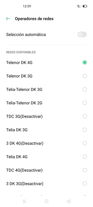 Seleccione un operador de red de la lista