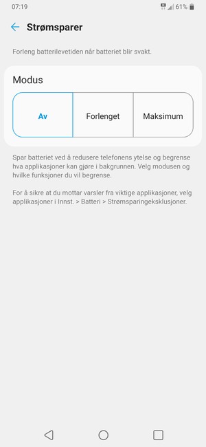 For å aktivere Maximum strømsparer mode, velg Maksimum