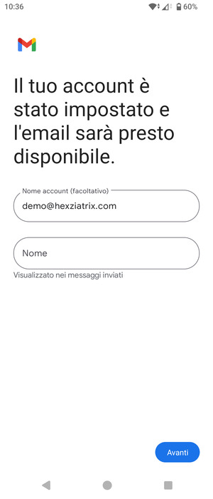 Scegli un nome per il tuo account e inserisci il tuo nome. Seleziona Avanti