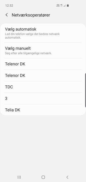 Vælg en netværksudbyder fra listen