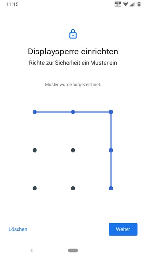 Zeichnen Sie ein Entsperrmuster und wählen Sie Weiter