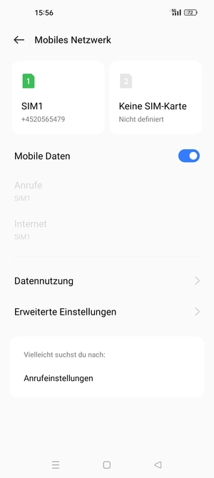 Wählen Sie SIM1 oder SIM2