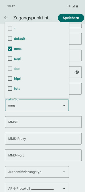 Aktivieren Sie das Kontrollkästchen mms