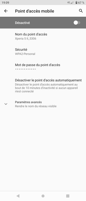 Sélectionnez Mot de passe du point d'accès