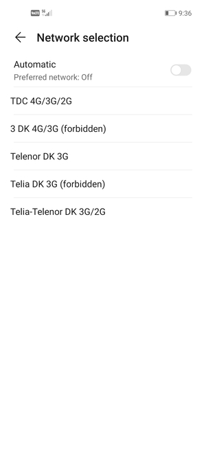 Select a network operator from the list