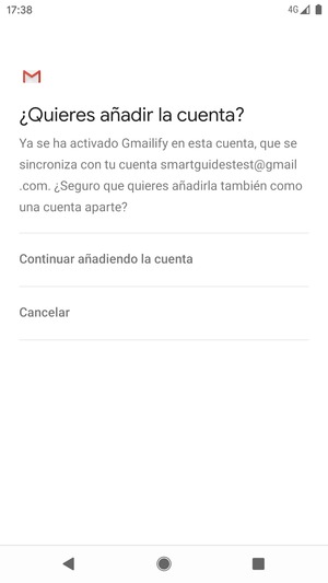 Seelccione Continuar añadiendo la cuenta