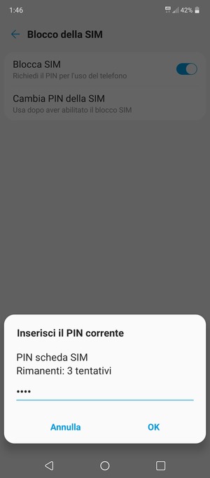 Inserisci PIN corrente e seleziona OK